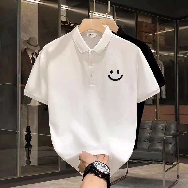 仓石一树潮牌美式笑脸印花男士polo衫短袖简约休闲百搭高级感男装