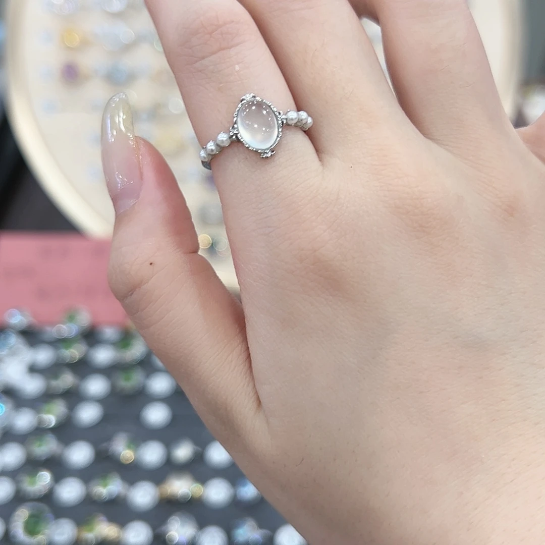 蛇纹石玉戒指银S925镶嵌_****人