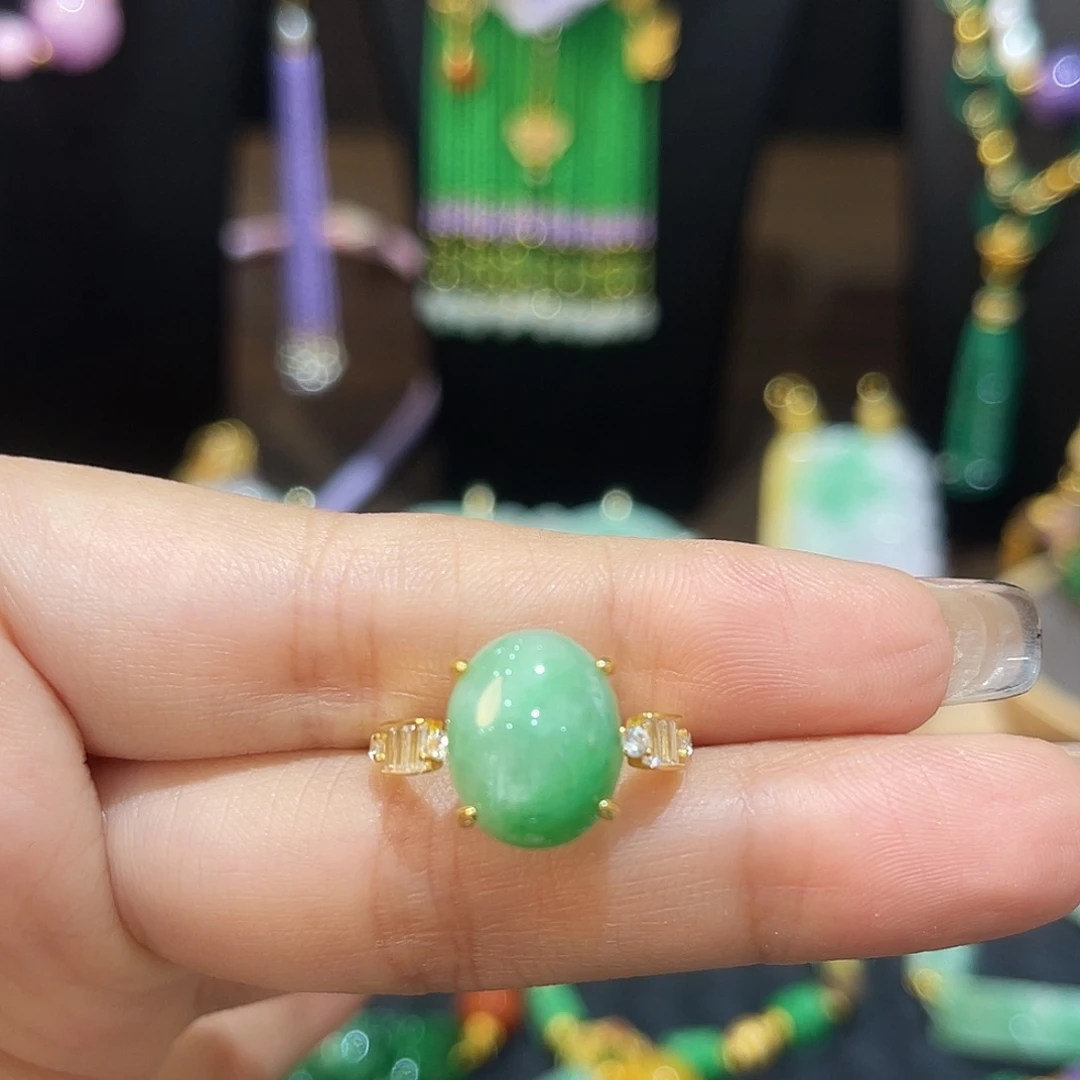翡翠戒指银S925镶嵌蛋面
