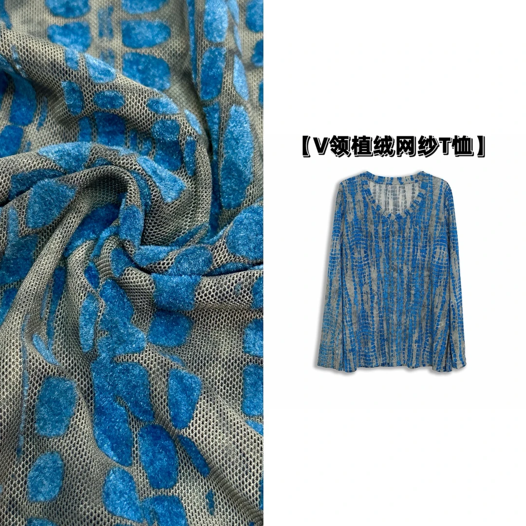 微胖女装【薄雾春日】V领提花网纱T恤春季新款显瘦洋气上衣20618
