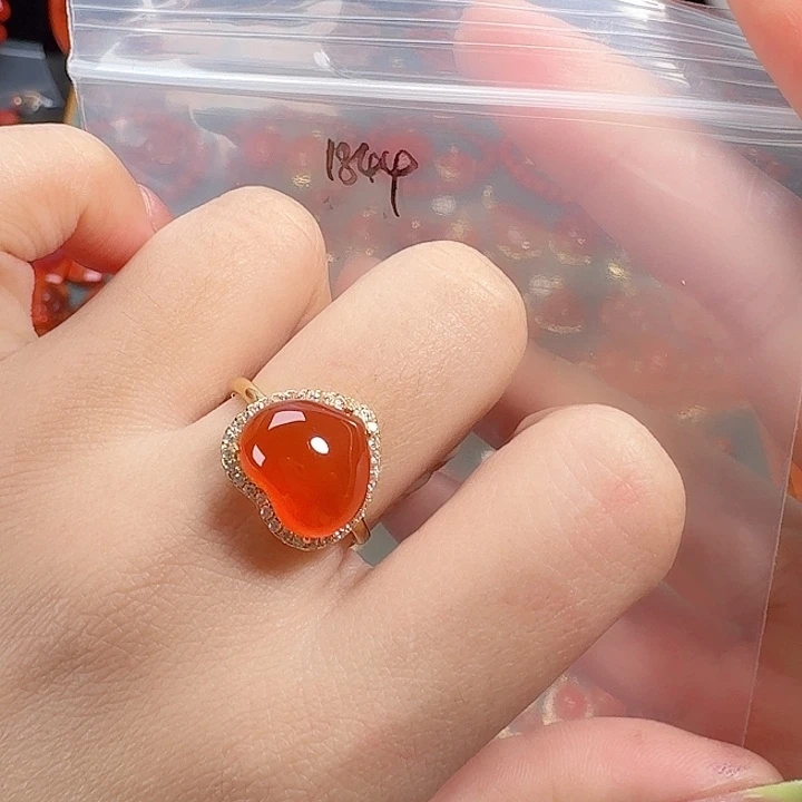 南红玛瑙银S925镶嵌戒指