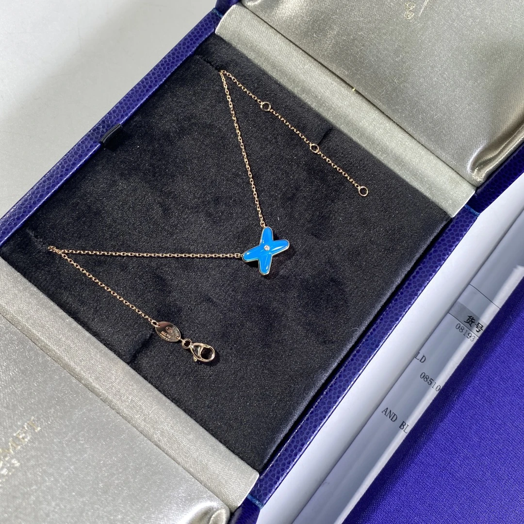 99新 Chaumet/尚美 玫瑰金单钻蓝玛瑙欢缘项链
