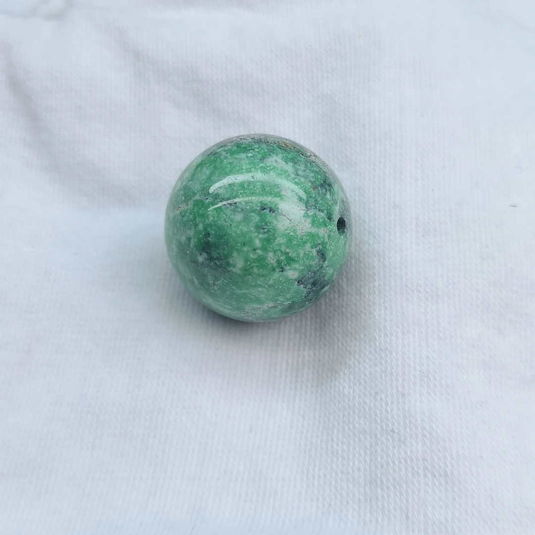 原矿高瓷绿松石菜籽水墨画圆珠 直径18.9MM 重9.1g