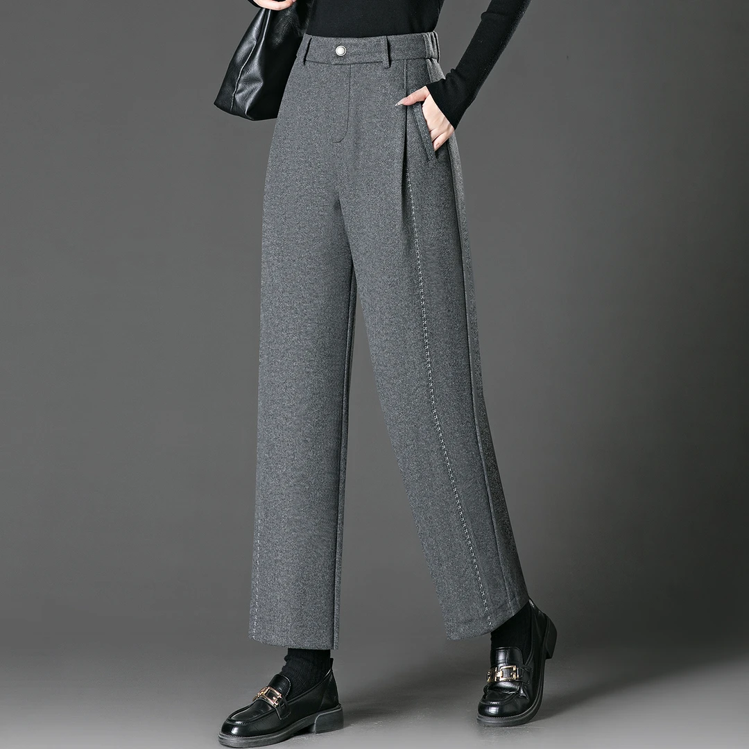 羊毛呢哈伦裤女士2025秋冬季新款高腰垂感直筒休闲裤中年妈妈裤子