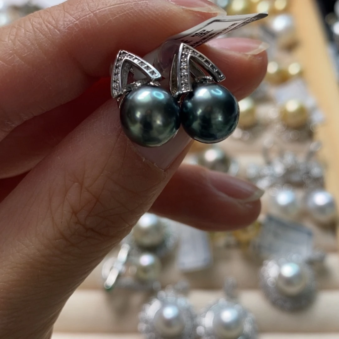 海水珍珠耳饰银S925镶嵌