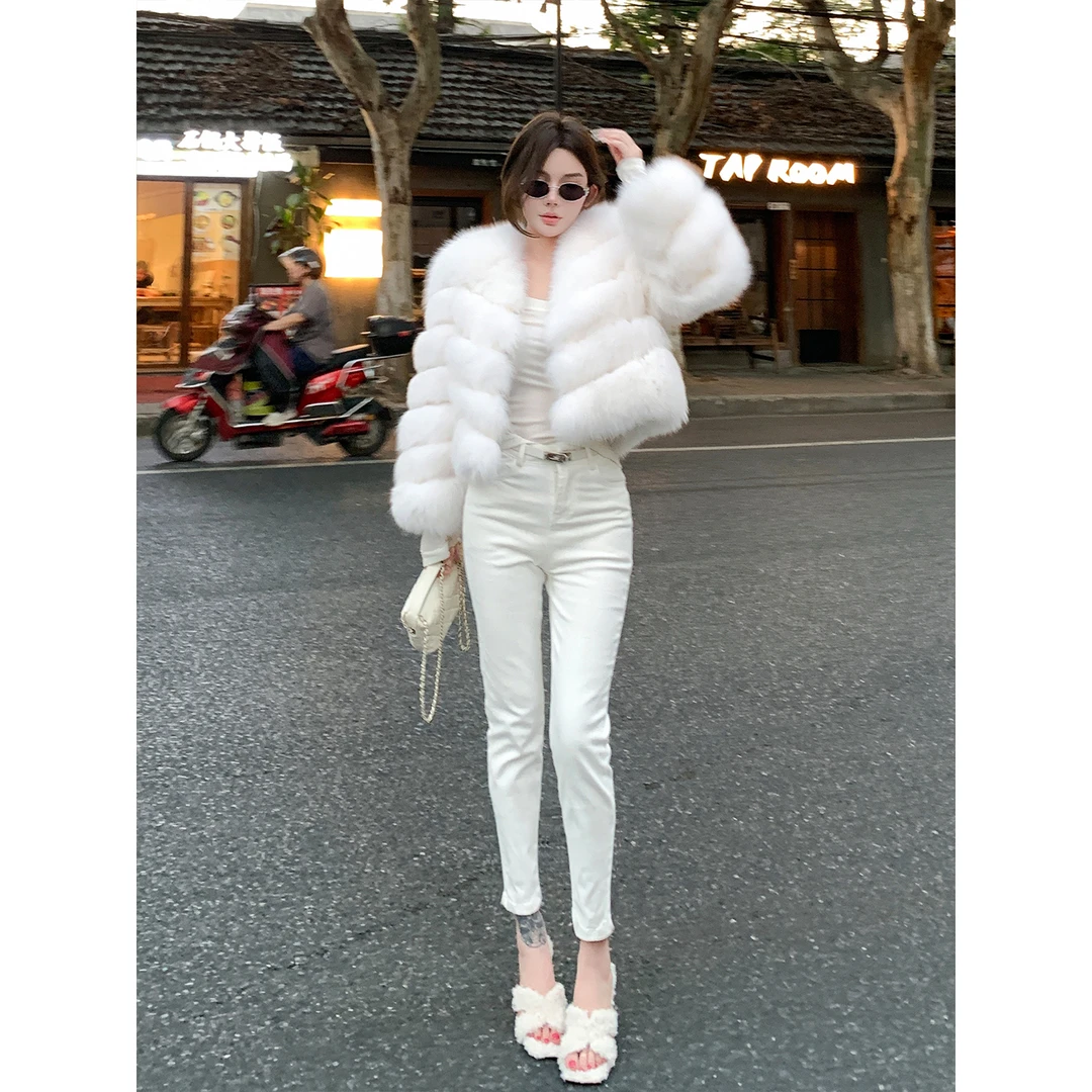 加绒白色牛仔高腰小脚裤女2025冬季新款小脚裤子女款爆款2025新款