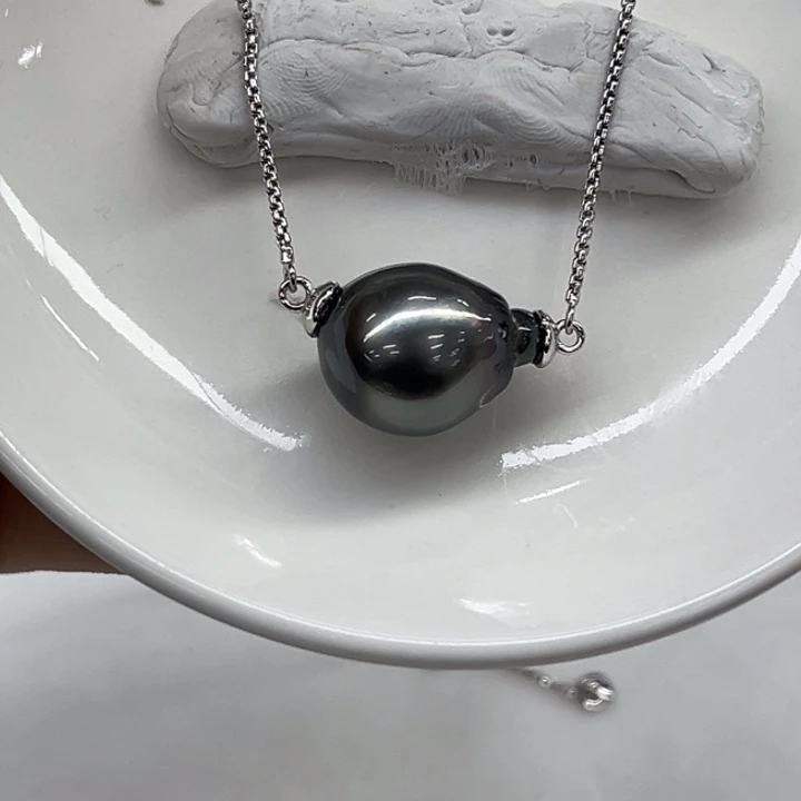 银S925镶嵌套链海水珍珠14-15mm