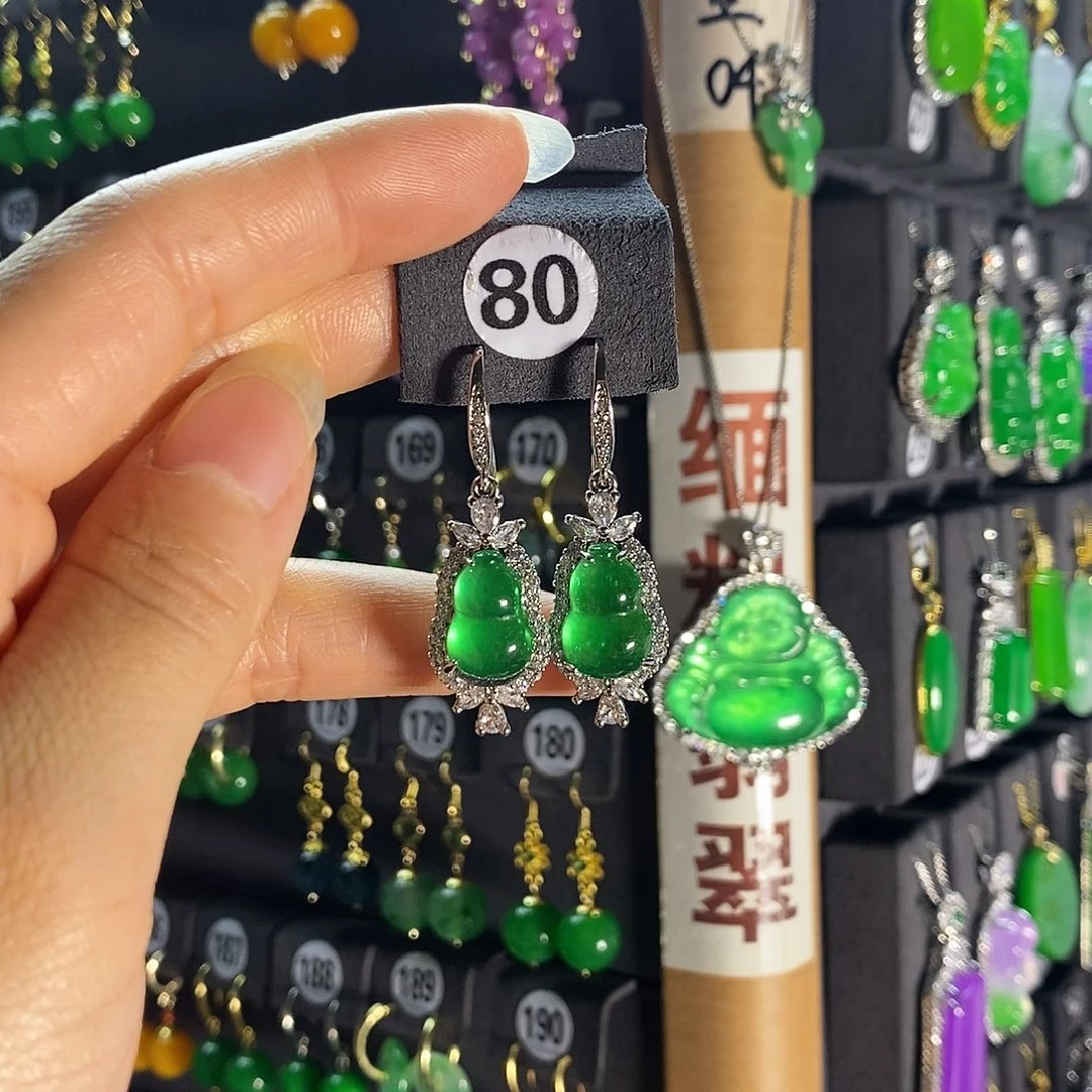 银S925镶嵌翡翠耳饰80