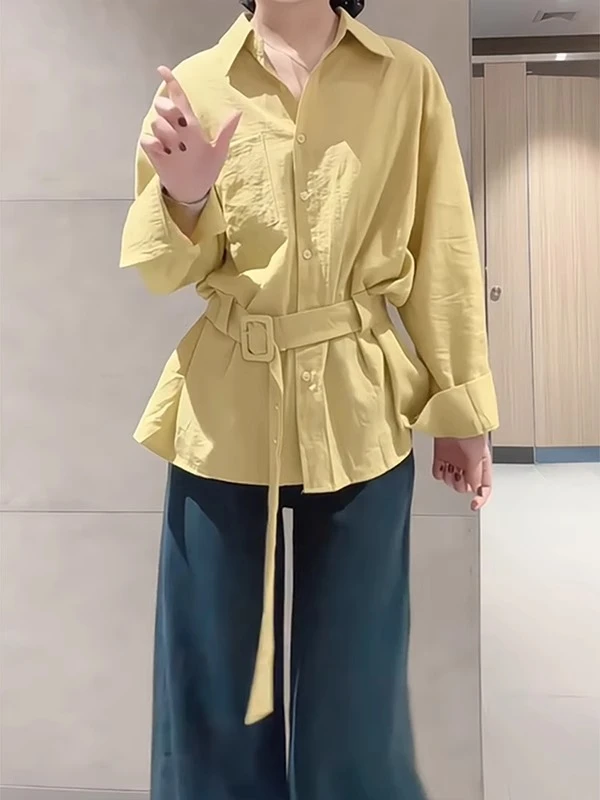 韩系小众轻熟风黄色衬衫女2025年春季新款洋气高级感百搭通勤上衣