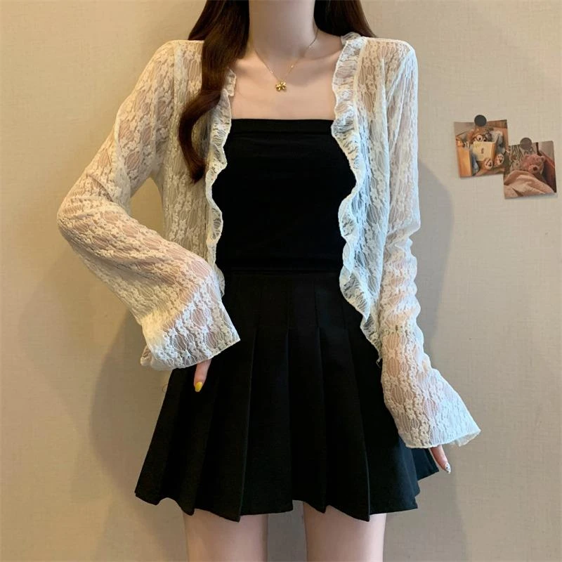 薄纱冰丝针织防晒开衫女夏季大码胖mm吊带裙外搭罩衫披肩短款上衣