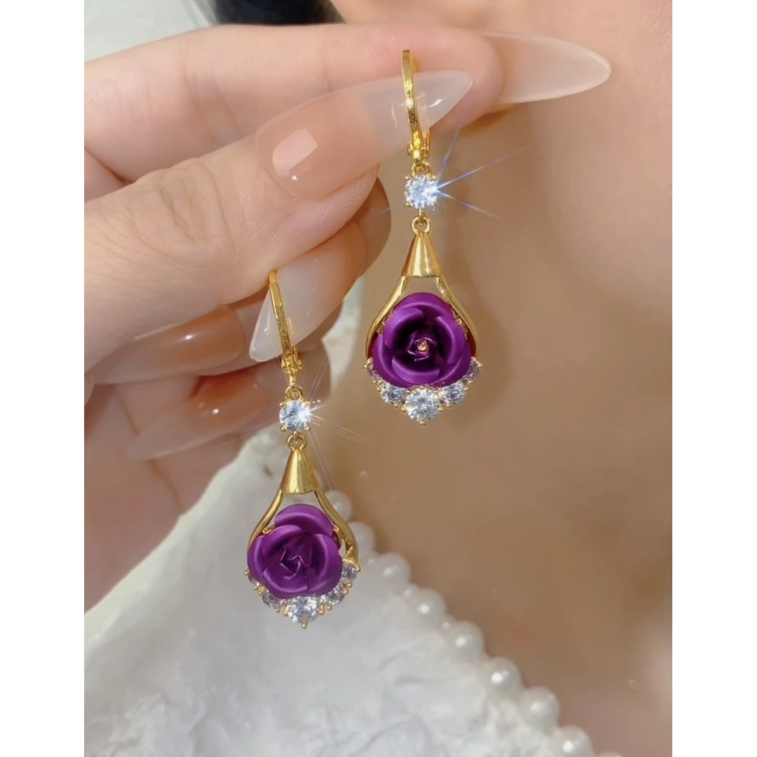 铜合金无非金属耳饰 优雅浪漫玫瑰花时尚气质百搭耳环805