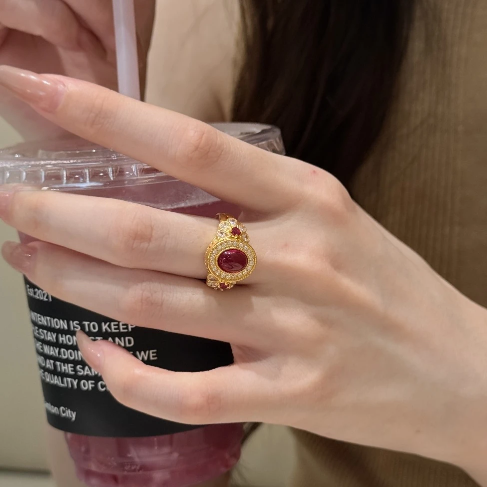 足金一眼万年戒指5D固口黄金戒指