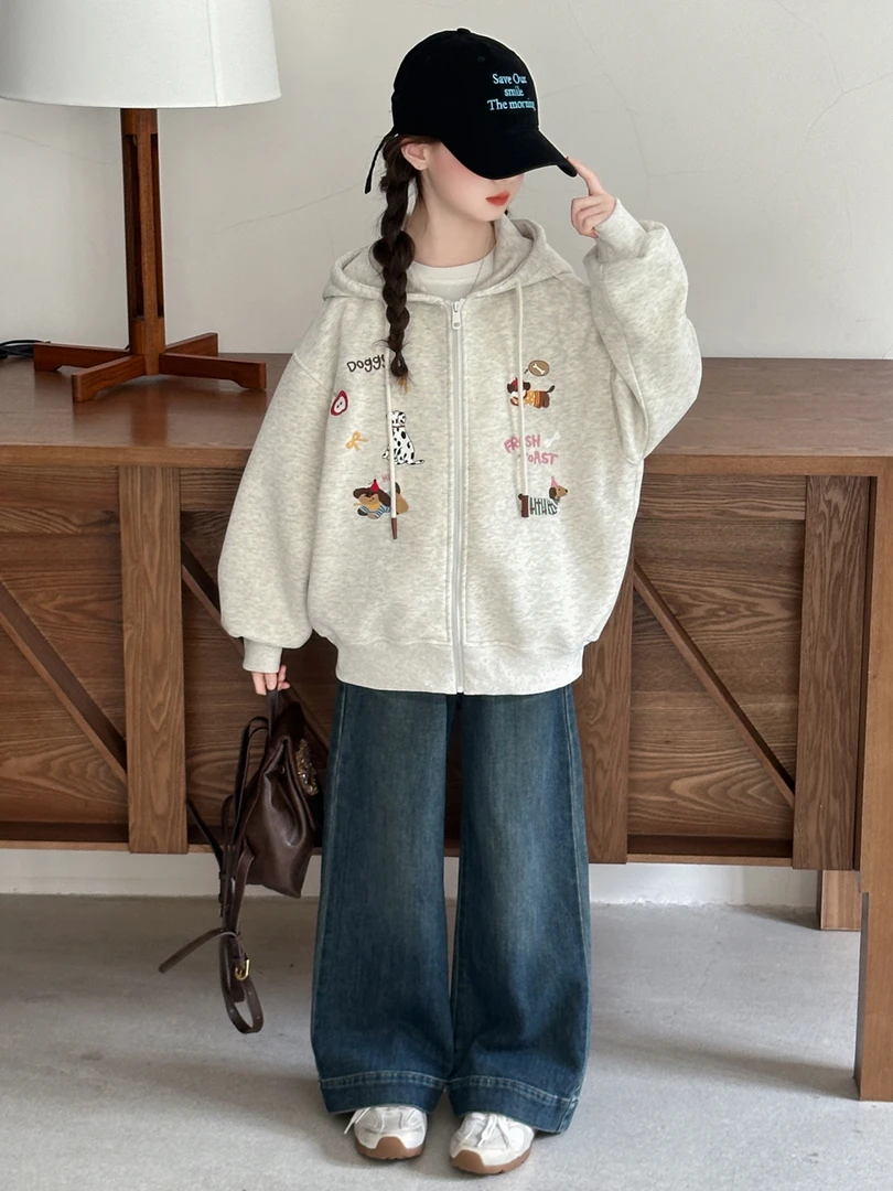 女童秋装休闲套装2025新款韩版洋气儿童女孩春秋外套牛仔裤两件套