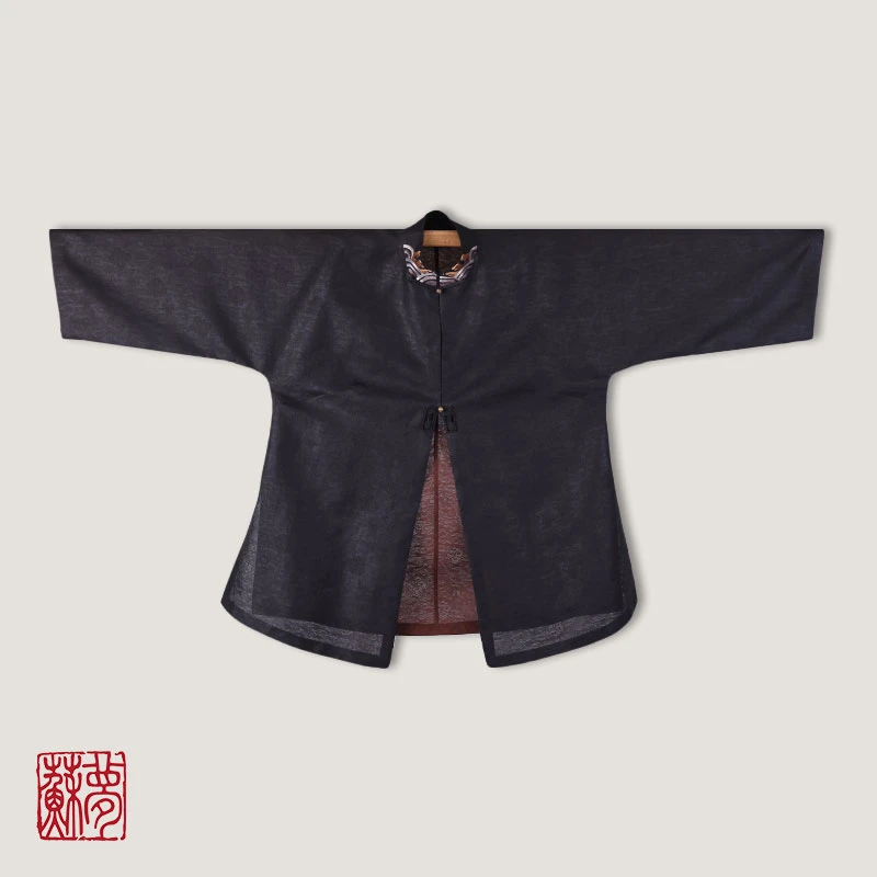 蘇夢【黛青山】香云纱手绣回扣黑色对襟半大褂中式百搭实穿01031425