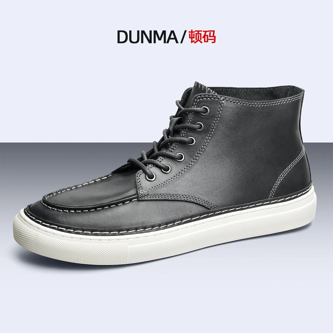 高帮板鞋男2025秋季新款马丁靴真皮复古中帮靴百搭工装靴子男潮鞋