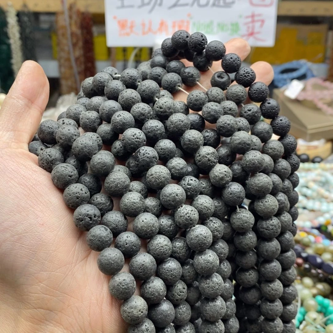 玛瑙/玉髓未镶嵌珠宝半成品两条10mm火山石L428