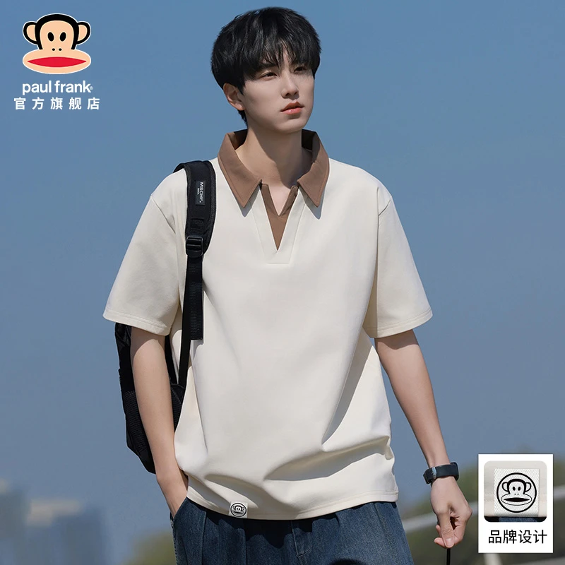 paul frank/大嘴猴高级感假两件短袖polo衫男士夏季薄款宽松上衣