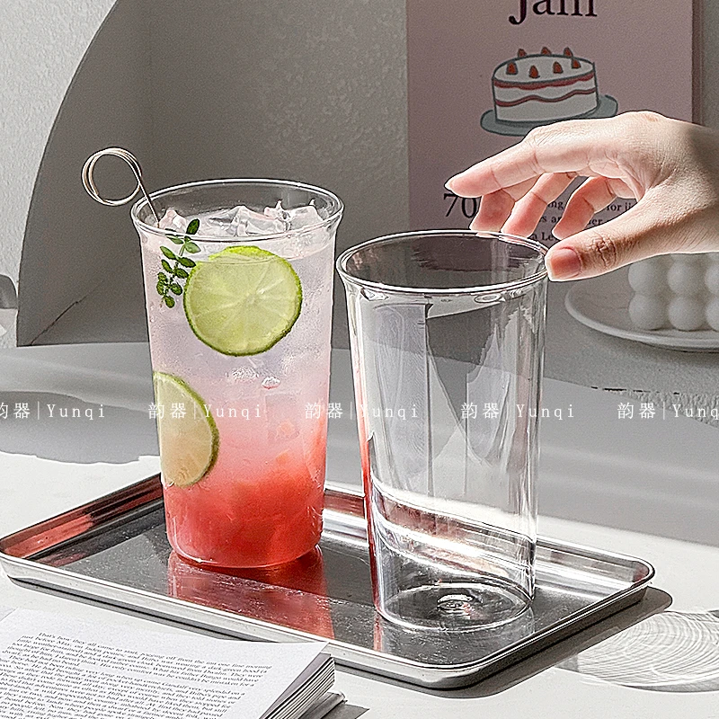 韵器ins660ml大容量玻璃果汁杯耐热高硼硅奶茶牛奶水果茶杯翻口杯