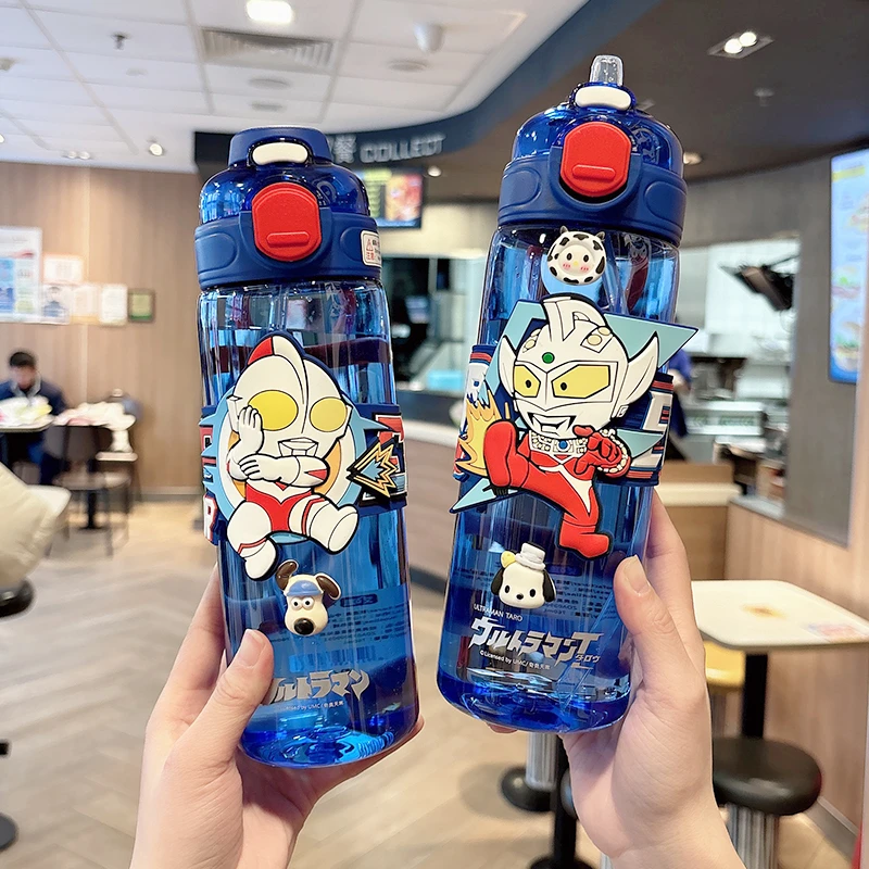 奥特曼儿童吸管杯学生上学专用便携水杯可爱运动夏季男孩双饮杯子