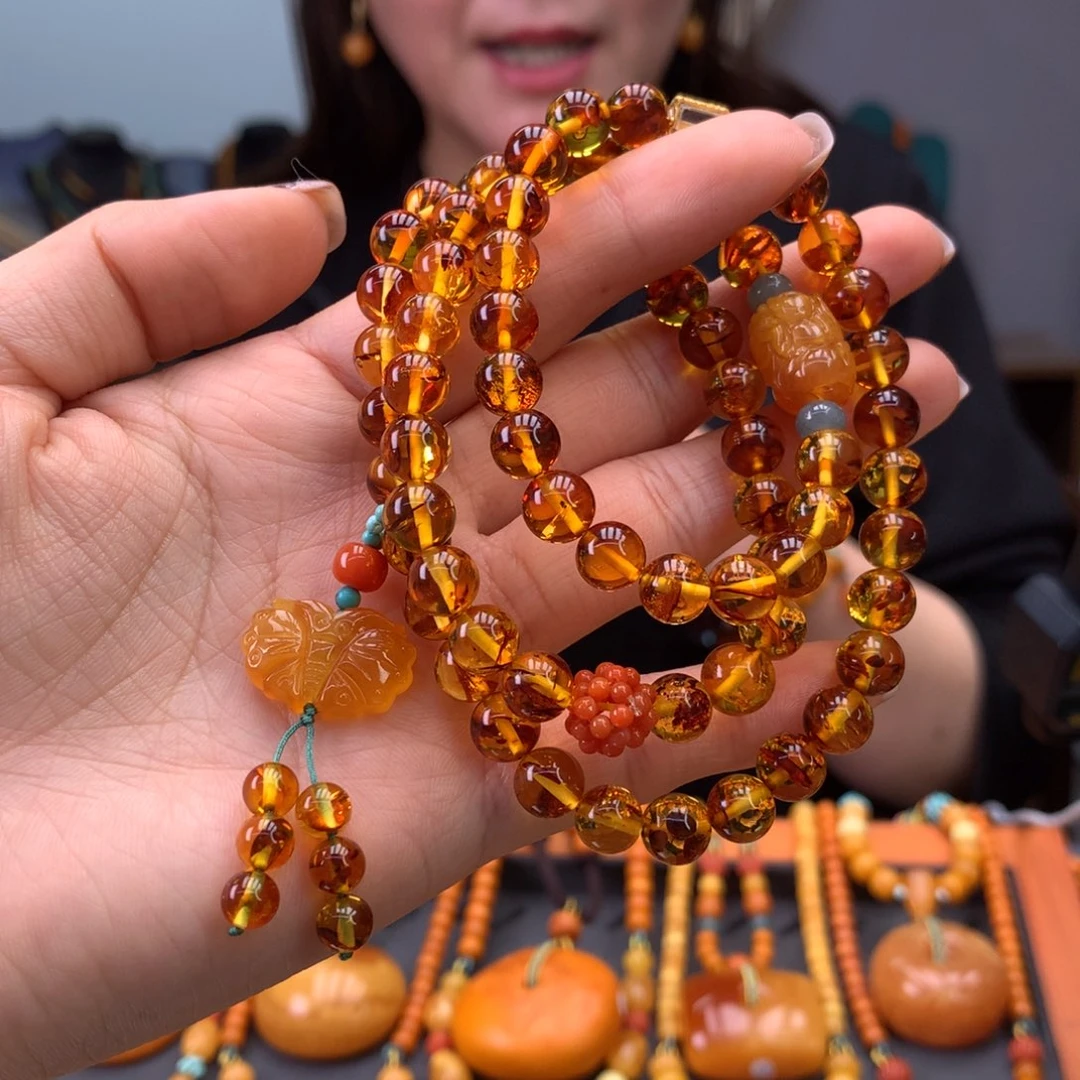 琥珀（花珀）手串未镶嵌天然