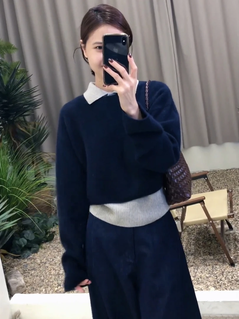 巨好看早秋韩系穿搭慵懒感叠穿POLO领背心针织衫裤子三件套装女