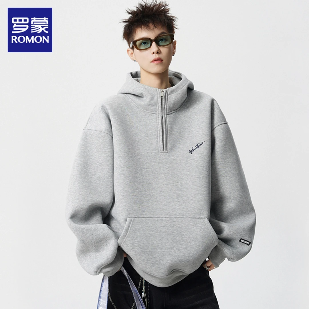 罗蒙连帽卫衣男士2025年秋季潮流休闲宽松套头慵懒风上衣服男装