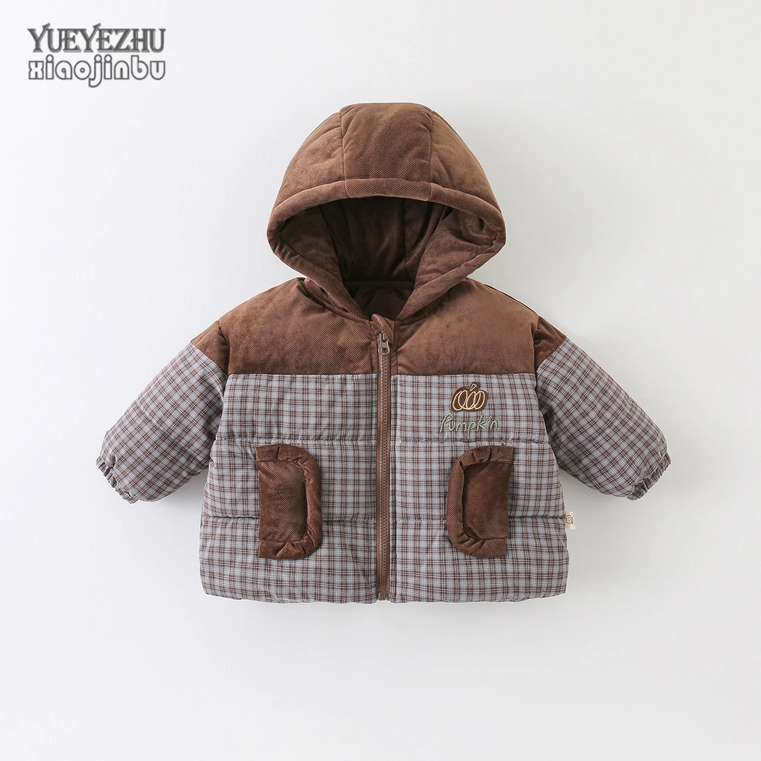 男宝宝格子棉服外套秋冬婴幼儿加厚保暖棉衣冬季儿童韩版连帽上衣