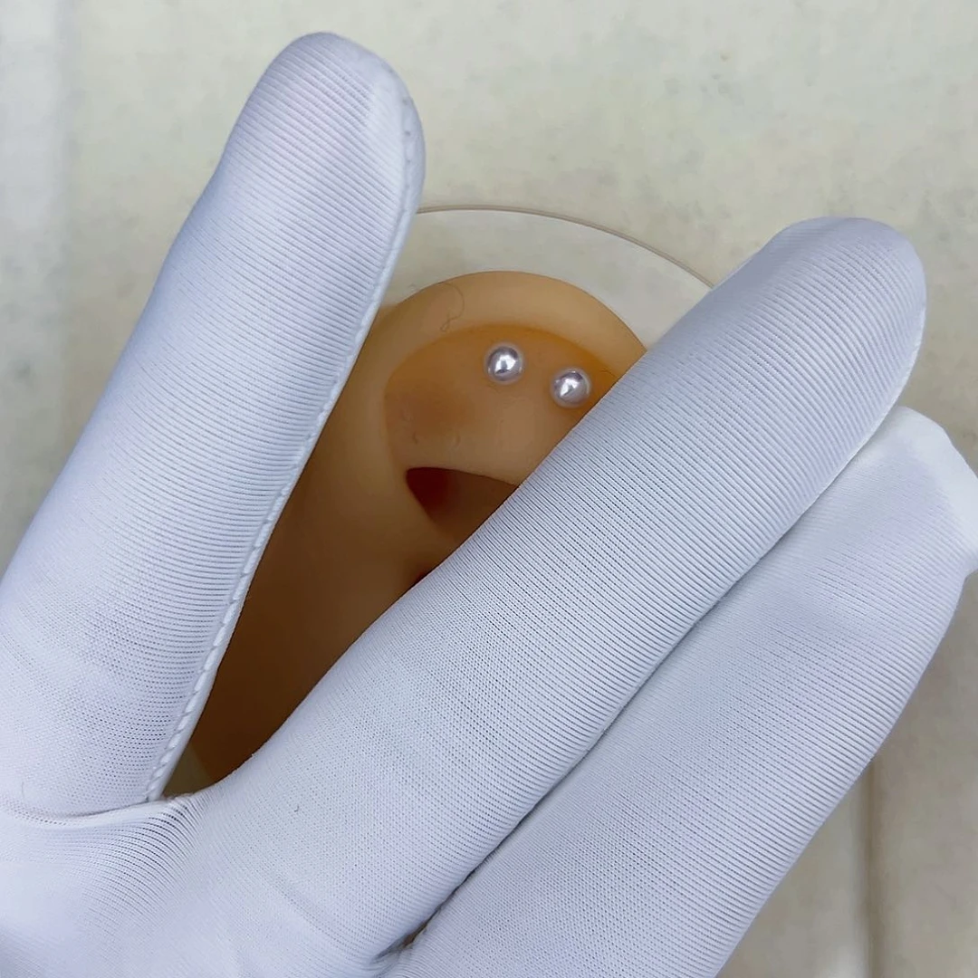 海水珍珠海水akoya天女耳钉3-4mm银S925镶嵌