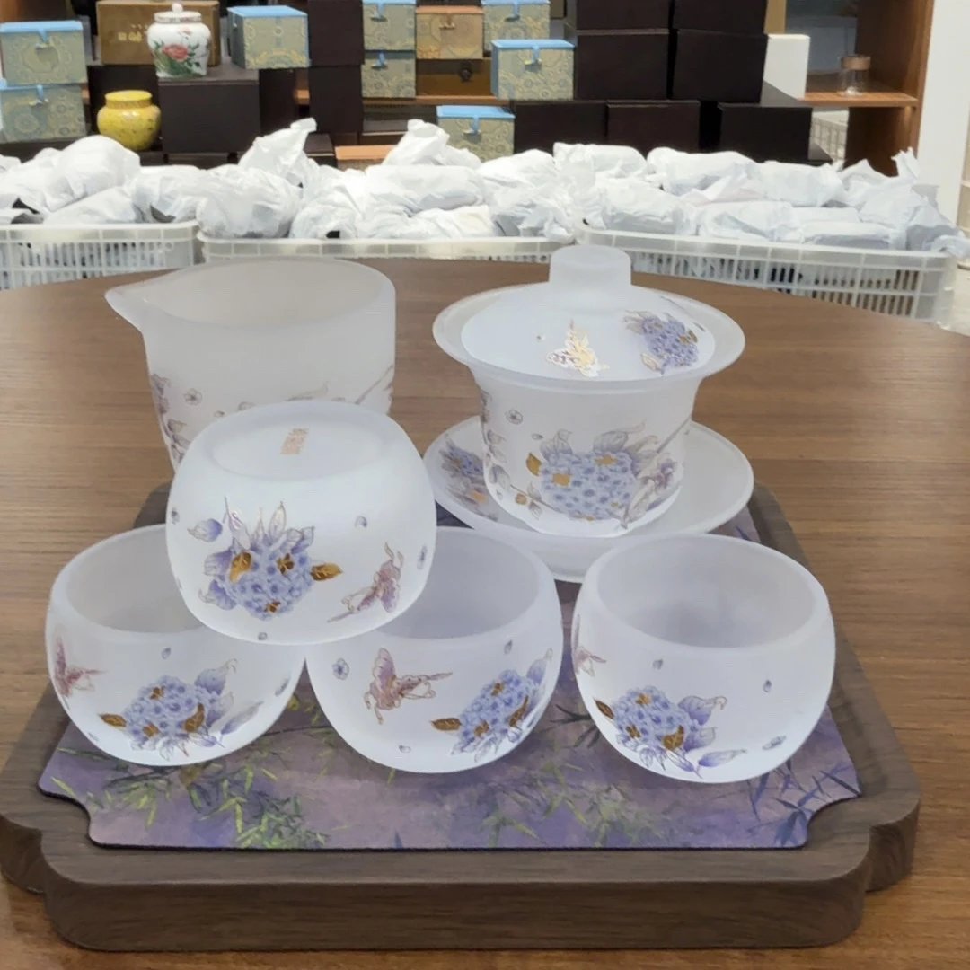 AS113 璃澜堂绣球花盖碗+四杯+公道杯