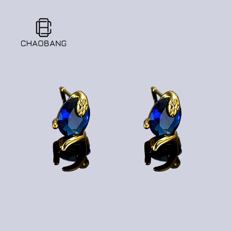 chaobang/潮邦 铜合金耳饰 灵蛇缠绕耳钉小众设计感个性百搭饰品