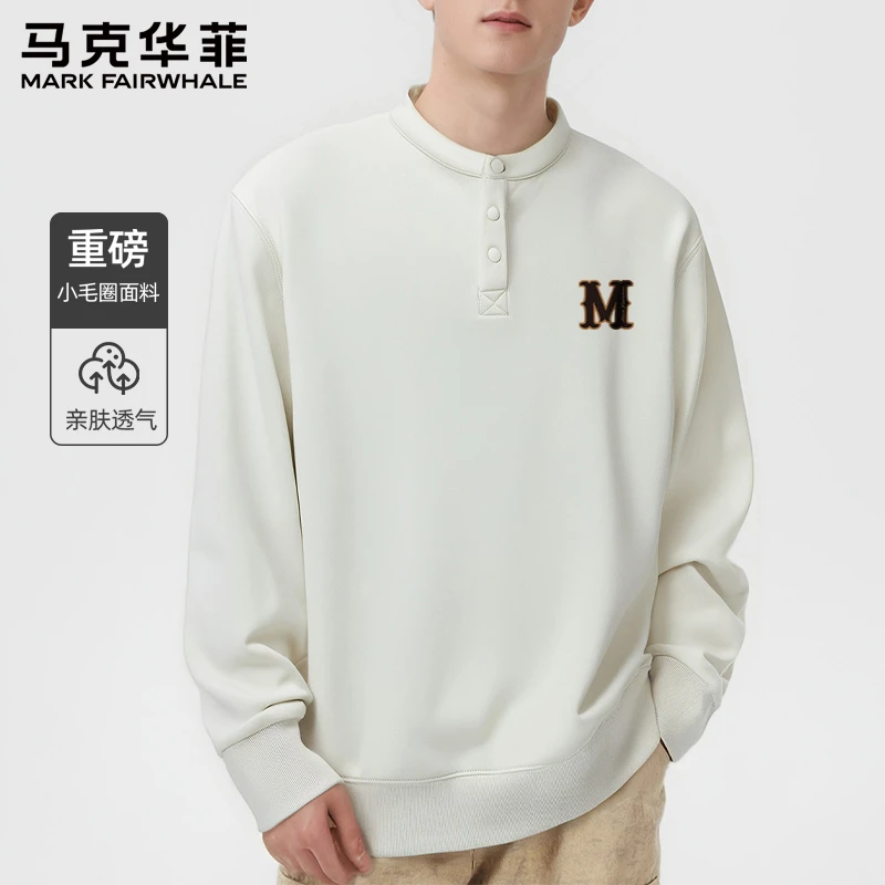 马克华菲新款老钱风长袖卫衣男士2025秋情侣潮牌亨利领圆卫上衣男