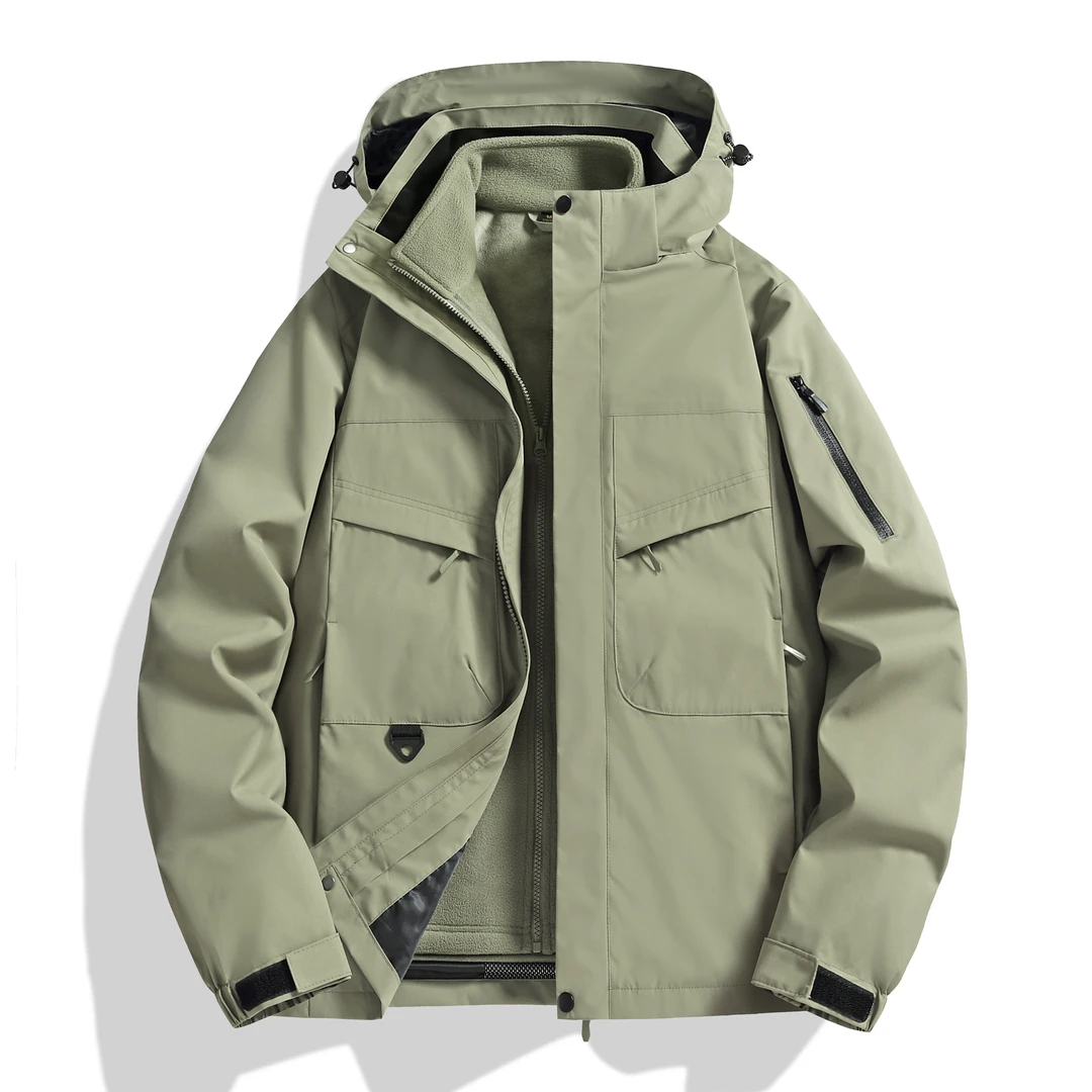 拉链防风连帽纯色宽松型防水夹克外套加绒冲锋衣棉衣加厚运动