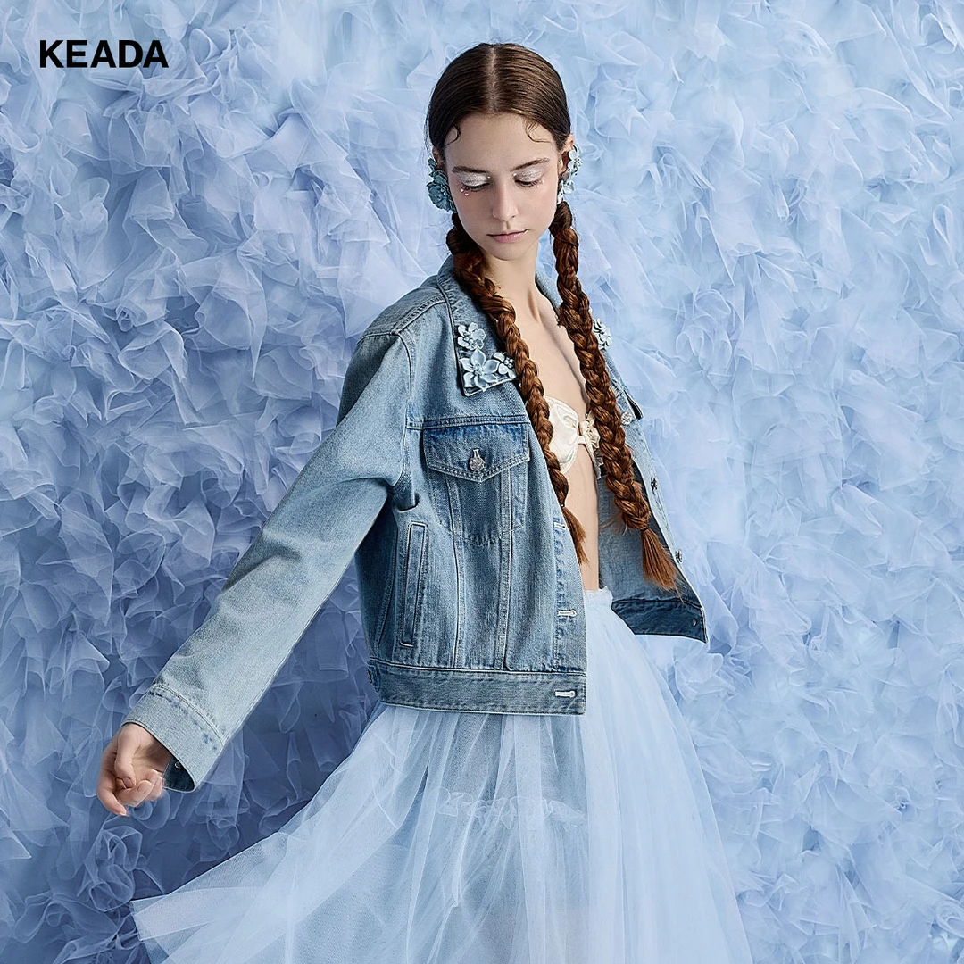 KEADA复古做旧纯棉牛仔短外套夹克休闲风短款KSN3JK4115