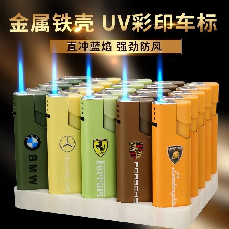 （厂家直销）幸运猪新款金属铁壳创意蓝焰便携直冲防风耐用打火机