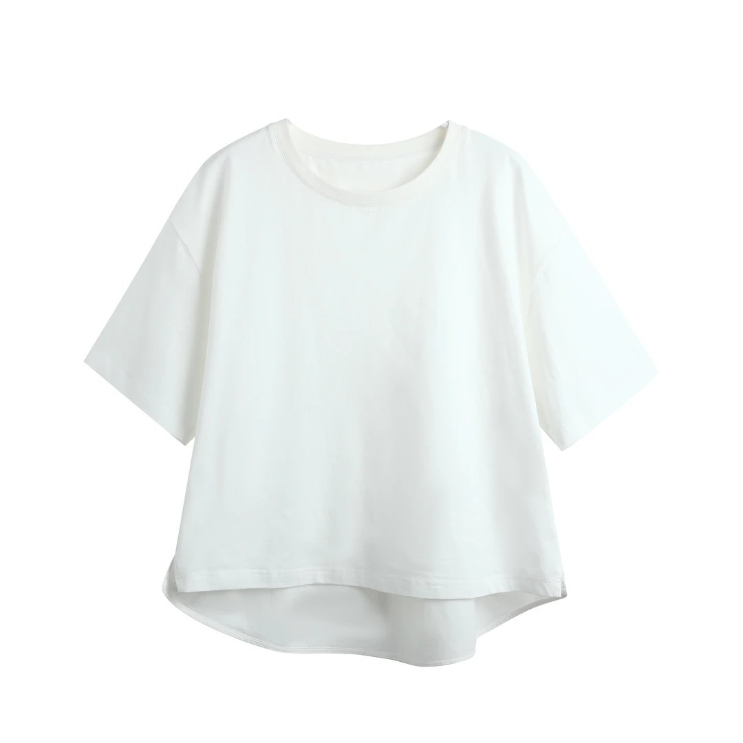 30318【CO订单】2025春季新品宽松拼接款中袖T恤白色上衣0117