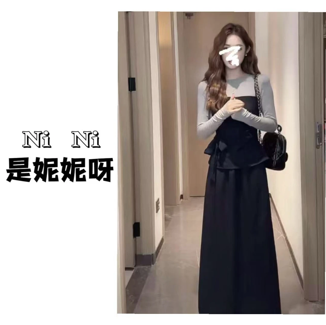【三件套】秋季慵懒感宽松简约上衣~精致吊带~半身裙套装女3404#