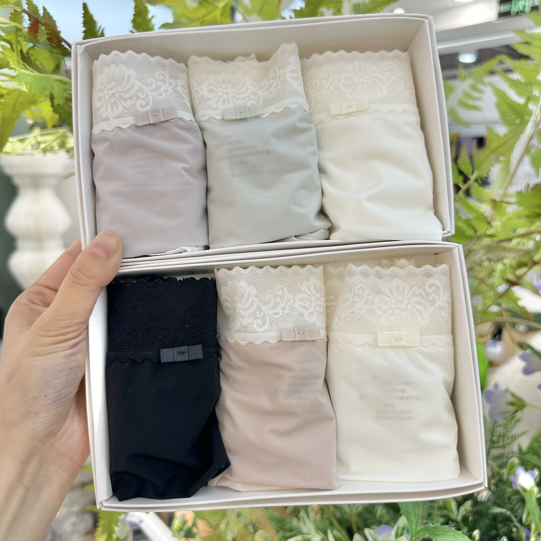 （3条装）法式蕾丝边冰丝面膜裤夏季超薄速干包臀女三角裤85—135斤