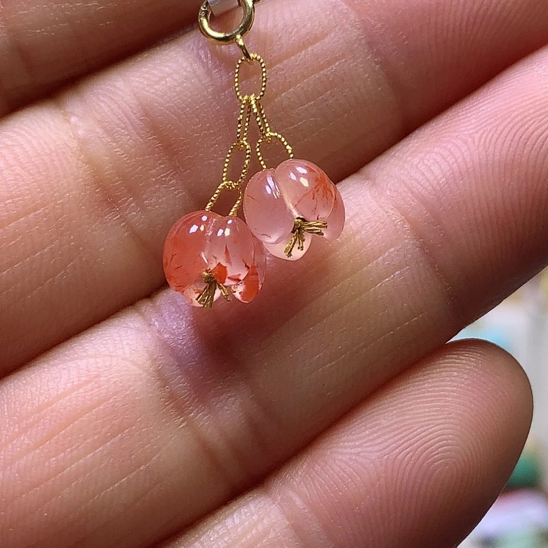 南红玛瑙挂件18K金镶嵌