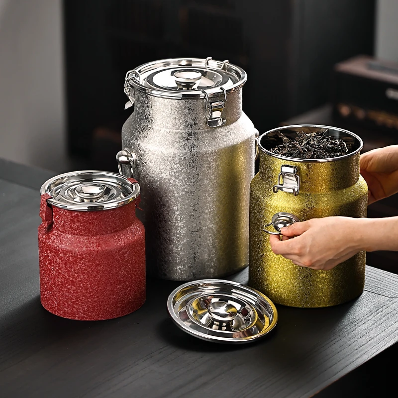 不锈钢高档茶叶罐加厚存茶罐储物罐金属罐大小号茶叶桶密封茶叶桶