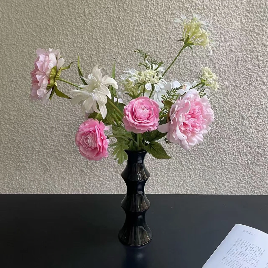 墨间春絮 原创设计师手扎花束仿真花陶瓷花瓶餐桌茶几边几摆件