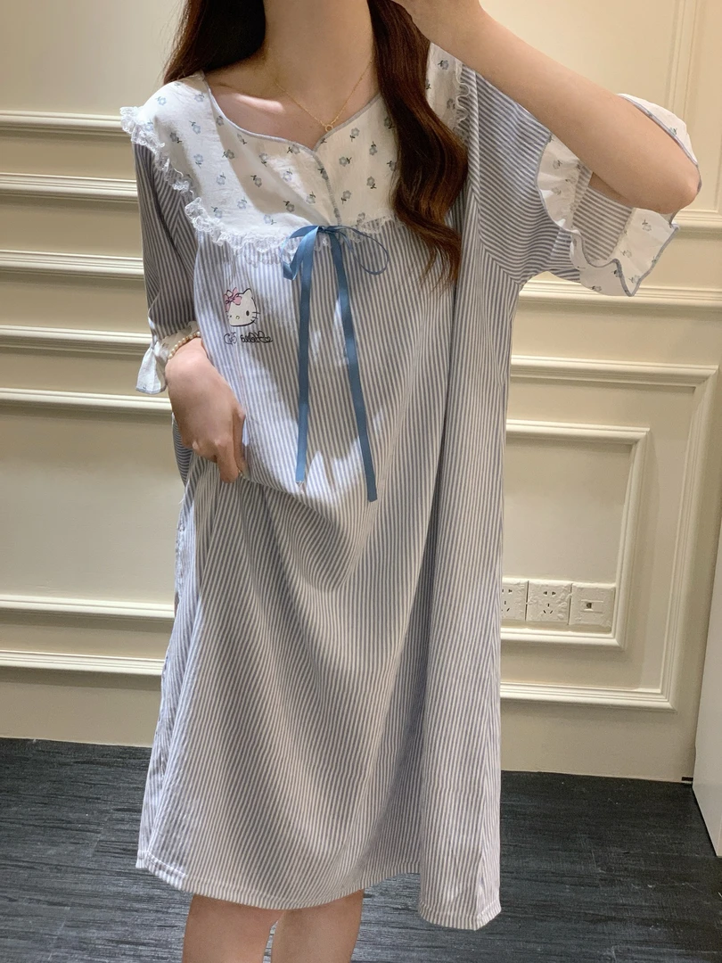 带胸垫女夏季短袖甜美公主学生家居服外穿睡裙薄款宽松女睡裙