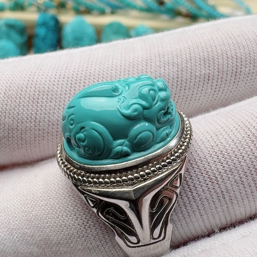 绿松石银S925镶嵌戒指