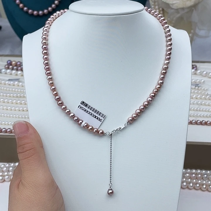 淡水珍珠颈饰银S925镶嵌卡5➕高品极光帝王紫