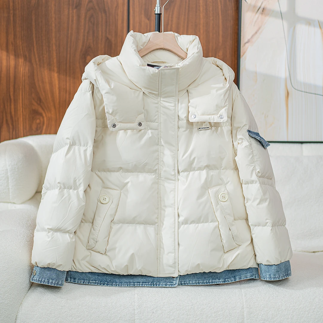高端羽绒服2024冬季新款牛仔拼接时尚休闲白鸭绒大码外套YD1352