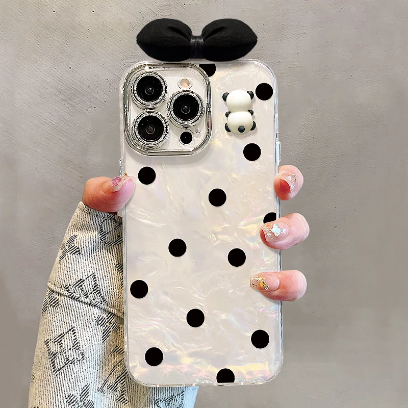 波点公仔蝴蝶结适用苹果手机壳女款带镜头膜高级感全包防摔保护套