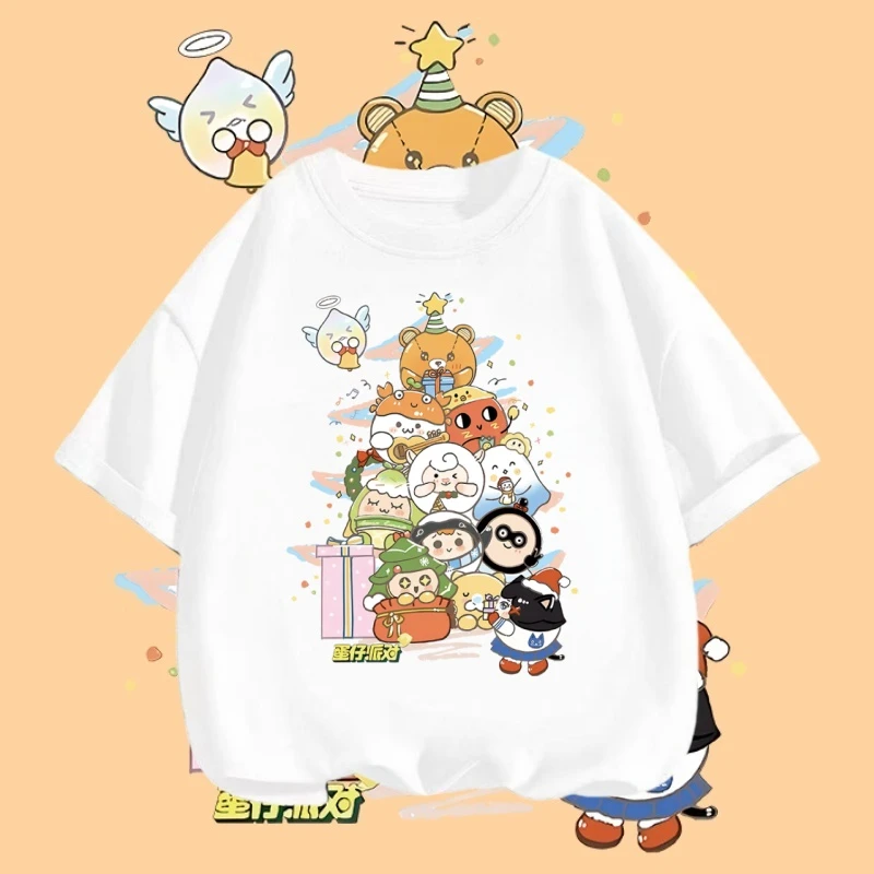 蛋仔派对卡通衣服新款男女中小儿童短袖t恤纯棉打底衫外穿上衣潮