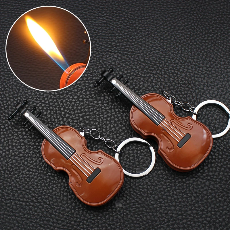 百达小提琴造型明火金属塑料充气点烟器摆件钥匙扣烟具