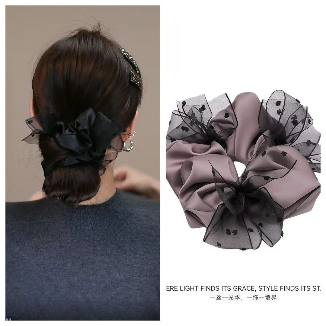 【叶叶同款】赫本风大肠发圈网红波点蝴蝶结缎面发绳扎头发