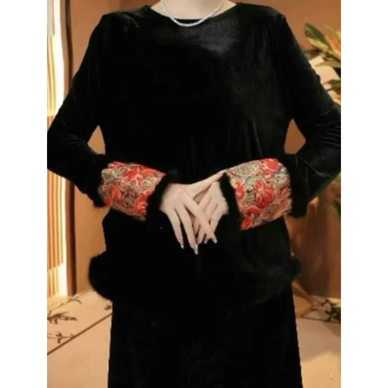 九七（玉锦绣）毛袖口秋冬新中式女国风刺绣袖口上衣2024d8113