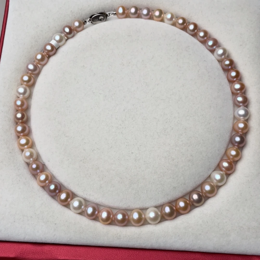 银S925镶嵌淡水珍珠颈饰9-10mm